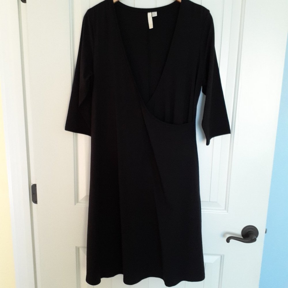 J. Jill Pure Jill V-Neck Faux Wrap Dress with Ballet Sleeves Black Size M